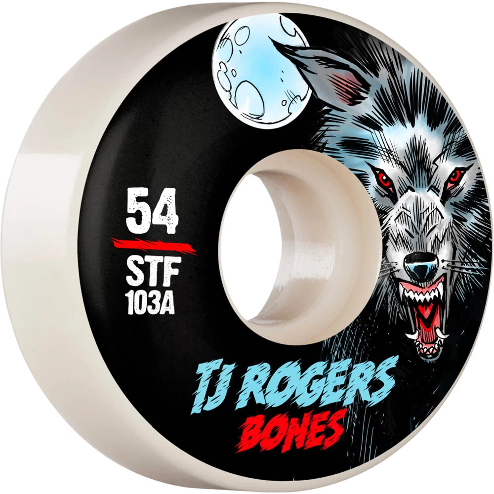 Bones - TJ Rogers Black Wolf 54MM 103A V3 Slims STF Skateboard Wheels 3 Bones - TJ Rogers Black Wolf 54MM 103A V3 Slims STF Skateboard Wheels